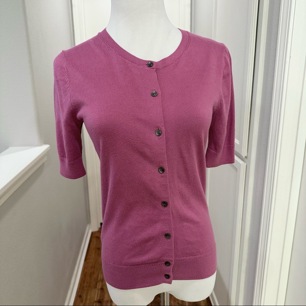 Ann Taylor Loft Pink Short Sleeve Cotton Cardigan